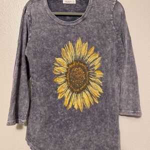 Knox Rose Sunflower Graphic Long Sleeve Tee - Blue